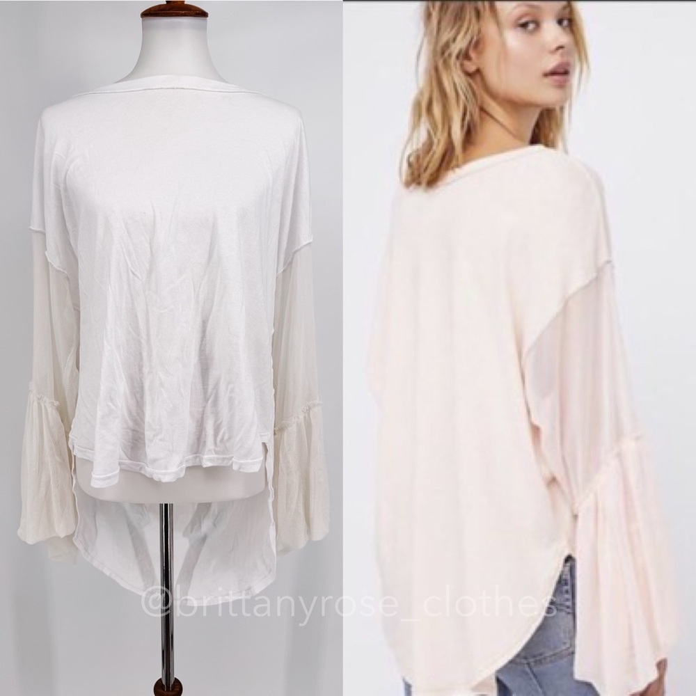 Free People Cream Flowy Blouse